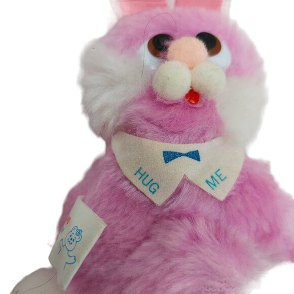 Well Made Plush Pink Bunny Rabbit "Hug Me" 1985 Stuffed Animal Felt - Picture 4 of 8